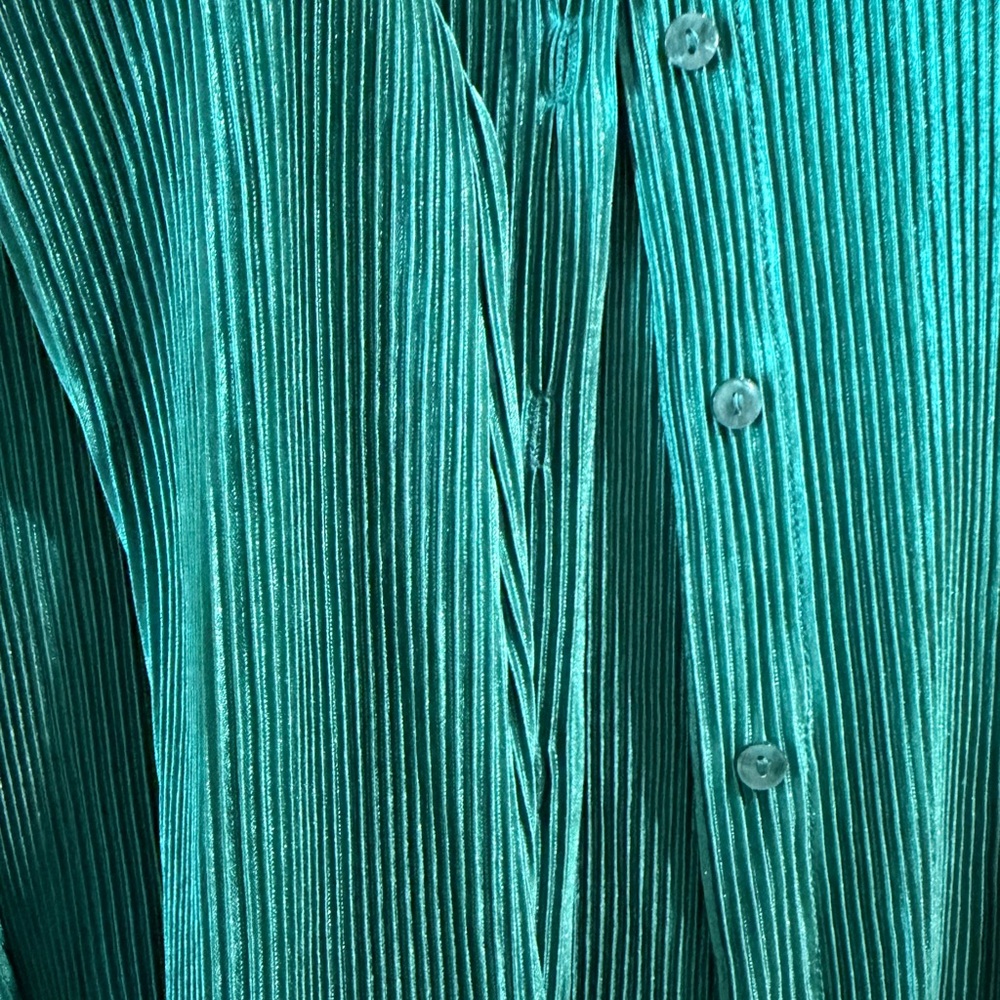 Pleated Shimmer Button-Down Top in Teal